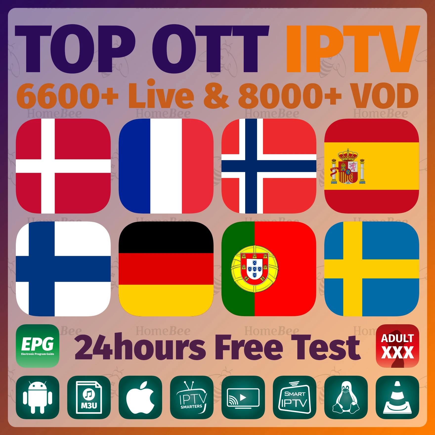 

World IPTV Subscription 7000 Live 8000 VOD 4K android tv box French Spain Portugal German Arabic Sweden IPTV m3u smart tv X96