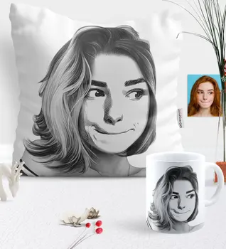 

Mother's Day Special Abstract Charcoal Illustrative Pillow and Mug Set-9