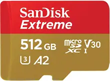 SanDisk 512GB Extreme microSDXC UHS-I tarjeta de memoria con adaptador-Adaptador de C10... U3... V30 4K A2 Micro SD - SDSQXA1-512G-GN6MA