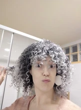 NNZES-peluca Afro rizada para mujeres negras, pelo largo sintético con flequillo, color negro y gris, 14 pulgadas