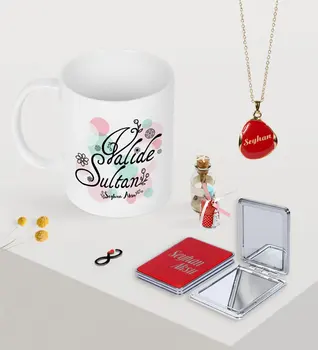 

Personalized Valide Sultan Mug Mirror and Enamel Necklace Seti-3