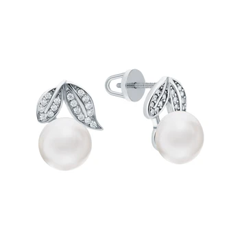 

Silver earrings with cubic zirconia and pearls cultured sunlight sample 925