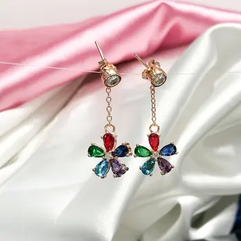 

Colorful Quartz Clover Chain Silver Earrings