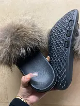 Zapatillas de piel de mapache esponjosa para mujer, chanclas planas de piel de zorro Real, sandalias deslizantes de pelo peludo para exteriores, zapatos increíbles para mujer