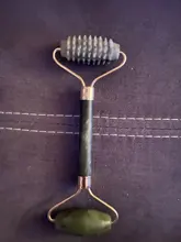 Gua Sha-Rodillo de piedra de jade para masaje facial, rodillo estiramiento piel cuello, doble cabezal, relajación de la piel, piedra de jade natural