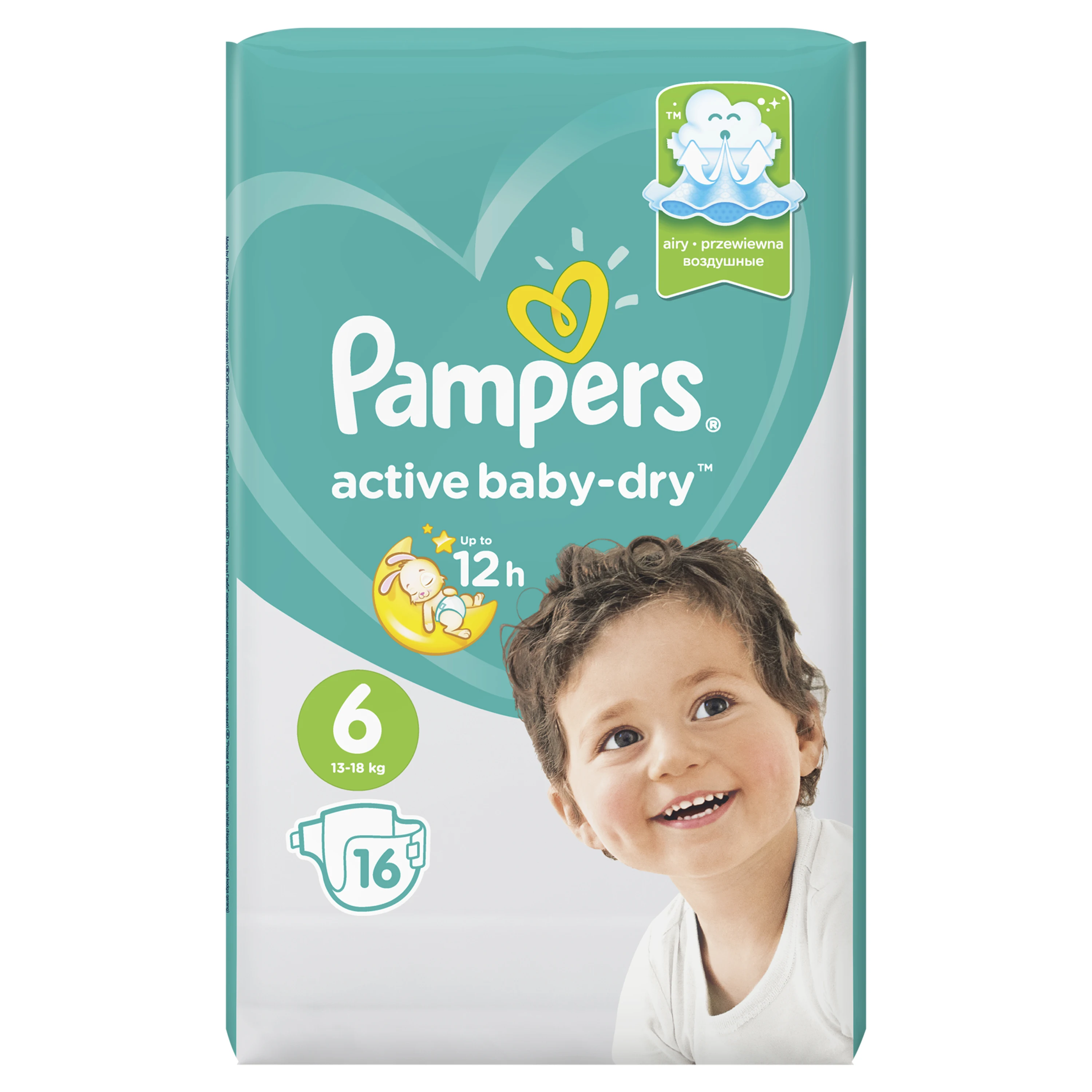 Подгузники Pampers Active Baby-Dry 13-18 кг, размер 6, 16 шт