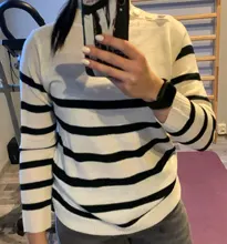 Suéter suelto de manga larga para otoño e invierno, jersey de cuello alto con botones a rayas, moda informal, 2020