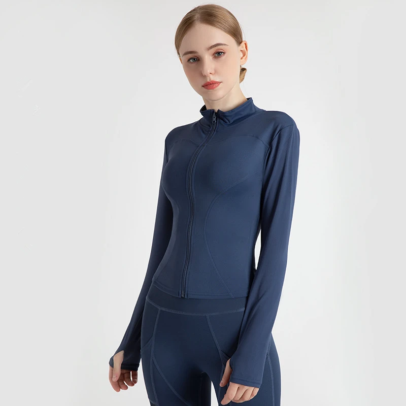 

2022 new Long Sleeve Yoga Shirts Women Zipper Tight Fitting Breathable Stand Up Collar Sports Tops For Workout Roupas Femininas