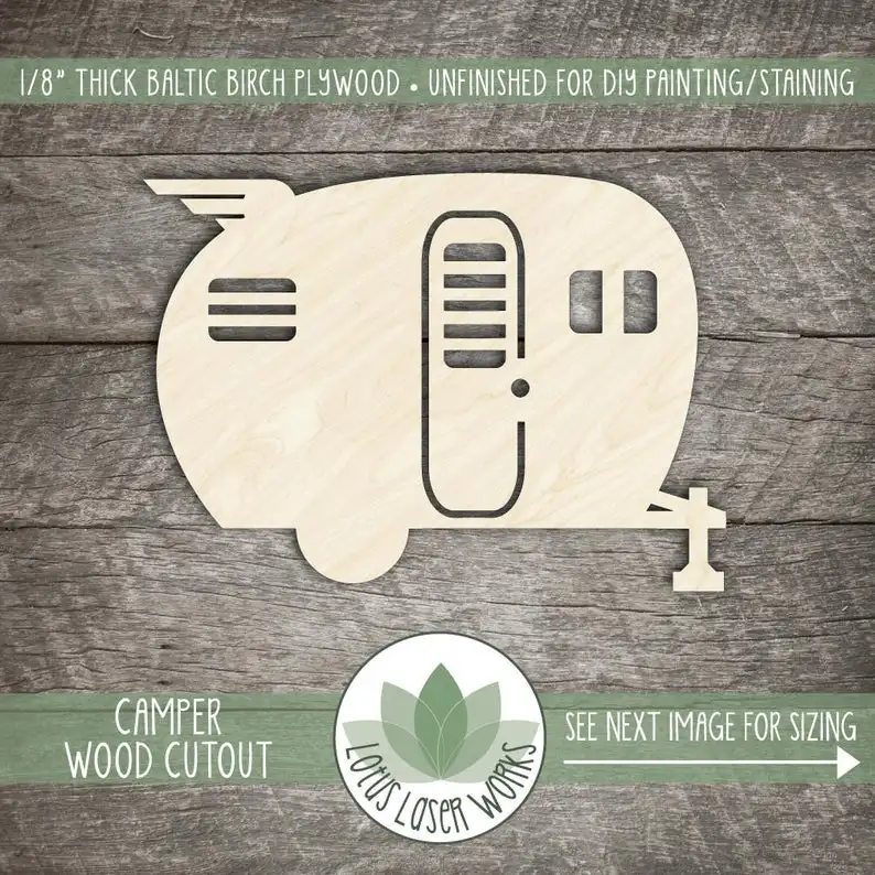 

Wood Camper Shape, Unfinished Wood Camper Laser Cut Shape, DIY Craft Supply, Many Size Options, Blank Wood Shapes