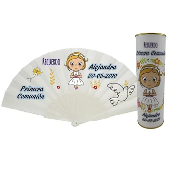 

Sell You batch/fan made from plastic rods personalized girl communion girl praying in customized with easy open tin