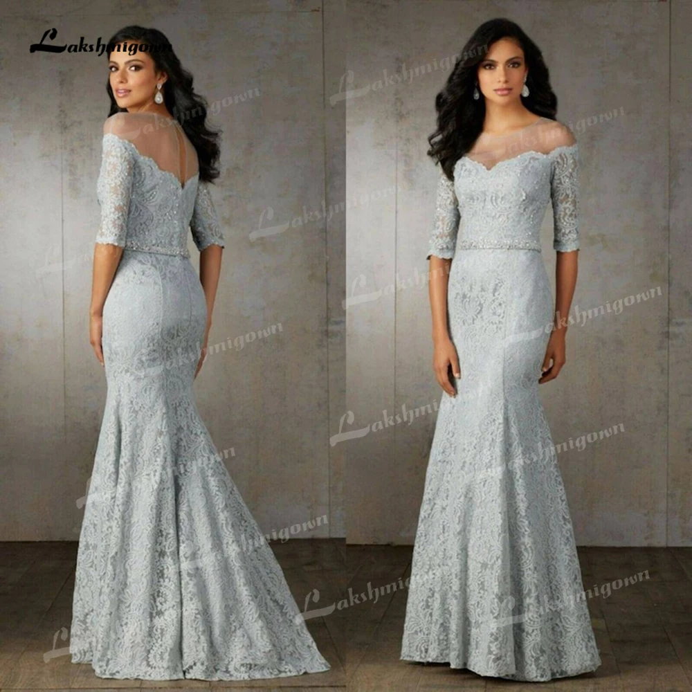 

Mermaid Elegant Mother Of The Bride Dresses Half Sleeve Beading FloorLength Appliques Prom Dress vestidos de noite Wedding Party