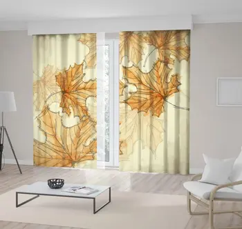 

Curtain Maple Tree Leaves Sketch Handmade Drawing Painting Vintage Style Artwork Printed Beige Brown