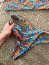 Bikini pequeño con realce para mujer, traje De baño pequeño con Tanga con relleno y estampado De leopardo y naranja, cintura baja, 2020