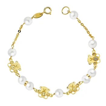 

18k gold bracelet first communion 16.5cm. Pearl 5.5mm. Bears center carved girl closure reasa