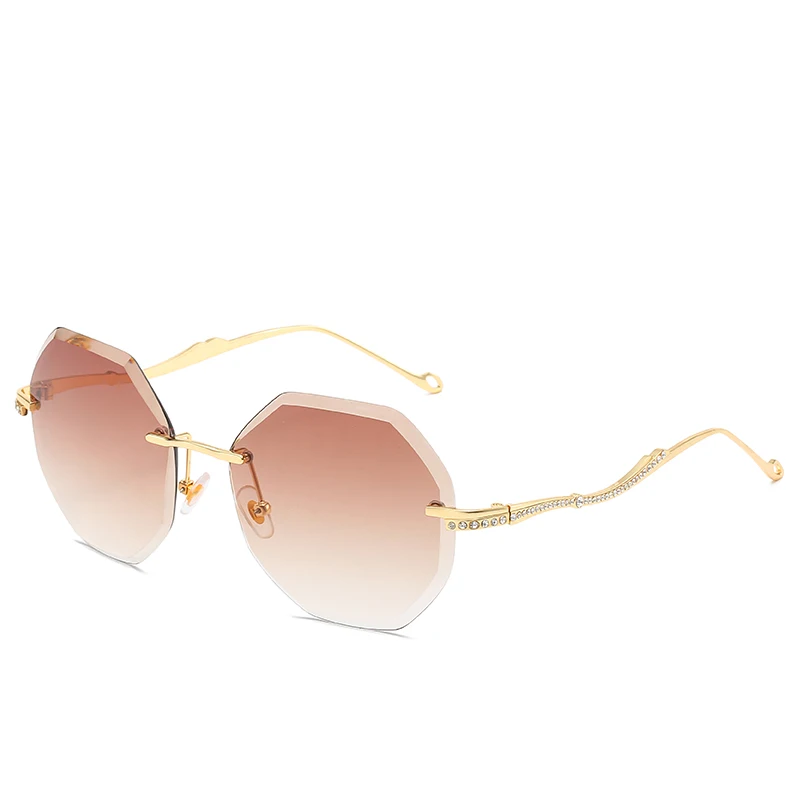 FC OPTICS Women Retro Sun Glasses Female personality rimless sungalsses UV400 - Lenses Color: Gold