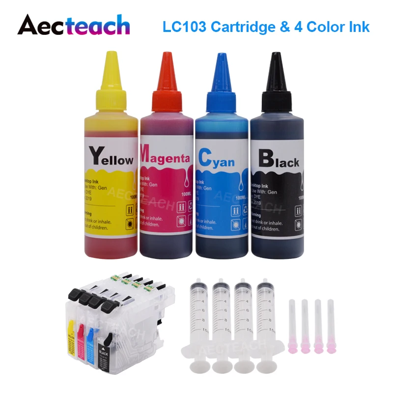 Aecteach LC103 XL чернилами картриджи для Brother LC 101 103 105 107 109 MFC-J4310DW J4410DW J4510DW принтер+ 400 мл бутылка чернил