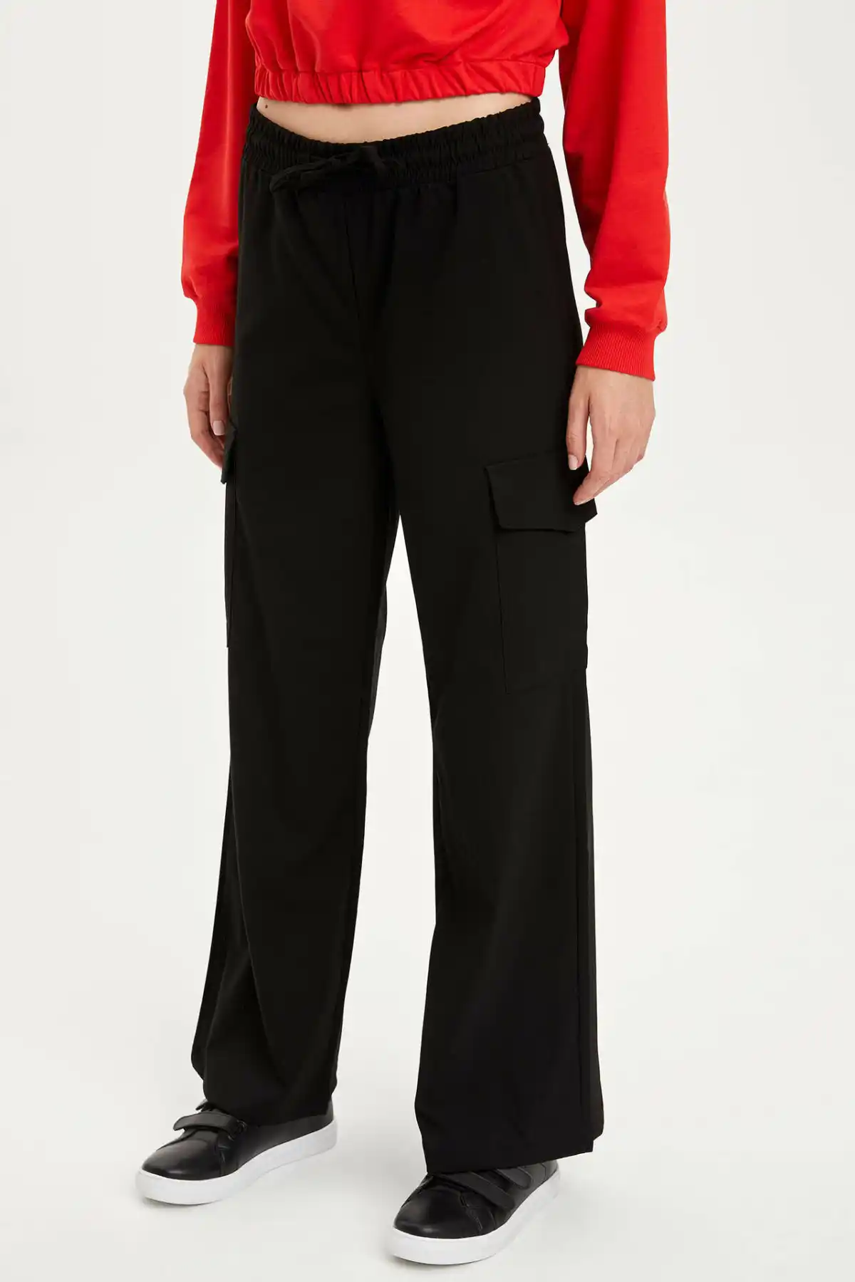 low waist black trousers
