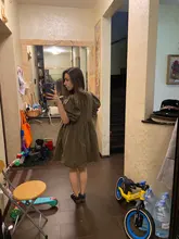 Mini Dress Lantern Short-Sleeve OOTN A-Line Pink Elegant Green Cotton Casual Women Ladies