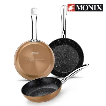 

Monix Copper-set 3 non-stick Copper finish aluminium pans. Induction vitroceramic gas kitchen Set