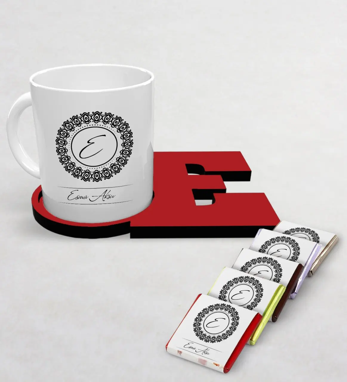

Personalized White Mug Chocolate Letter Red Cup Coaster Set-2