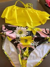 Bañador de 5 a 14 años para niña, traje de baño para niña con estampado de hojas, Bikini de chica adolescente, traje de baño con Top de cuello Halter para niña Falbala