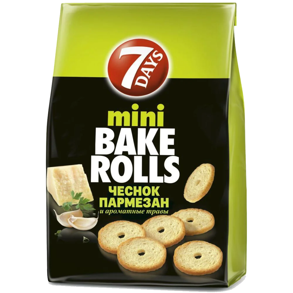 Сухарики мини 7DAYS Bake Rolls с пармезаном чесноком и травами 80г 10 упаковок|Крекеры