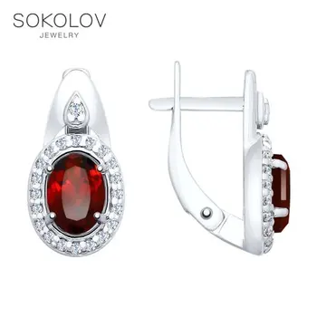 

Drop Earrings with stones SOKOLOV from silver with garnet and cubic zirkonia, fashion jewelry, 925, women's male, long earrings