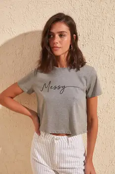 

Trendyol Printed Crop Knitted T-Shirt TWOSS20TS0442