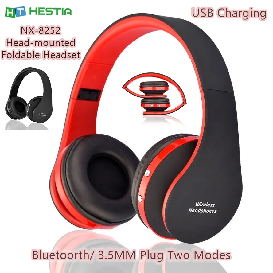 NX 8252 Head mounted Bluetooth Headphone Wireless Foldable Headset Bluetoorth 3 5MM Plug Two Modes Earphone USB Charging Earbud
