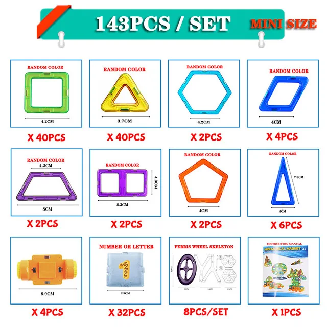 Магнитный конструктор, конструктор для мальчиков, игрушки для малышей, блоки, мини развивающие наборы, модели, строительные магниты ABS, детские рождественские подарки - Цвет: 143pcs