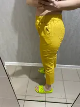 Pantalones harén de algodón para mujer, pantalón vaquero informal combinado con cintura elástica, de talla grande, amarillo y blanco, D321, novedad de verano