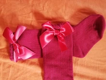 Calcetines de algodón suave para niños pequeños, pajarita grande chicas hasta la rodilla, largo, encaje, ropa de bebé, venta al por mayor