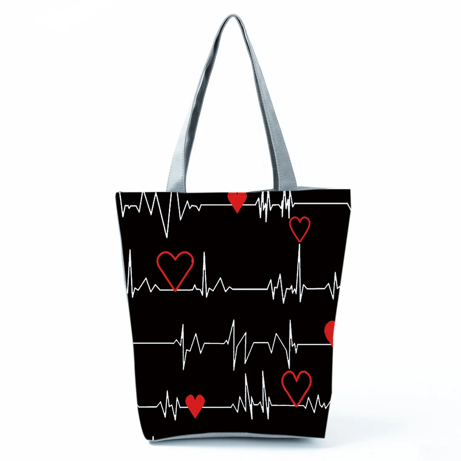 Electrocardiogram Grid Print Shoulder Bags Fashion Simple Women's Bag Eco Portable Handbags Practical High Capacity Shopping Bag