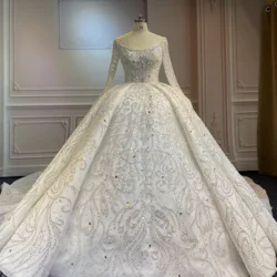 Marnham Luxury Wedding Dress Bridal Dresses Off the Shoulder Ball Gown Long Trail Full Sleeves