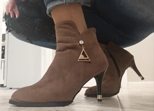 Botas poco profundas Martin para mujer, botines de ante femeninos de tacón de aguja con diamantes, botines de mujer