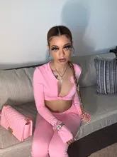 FQLWL Casual de verano 2 dos piezas de mujer rosa traje de manga larga de las mujeres Leggings camisetas conjuntos de chándal de las señoras