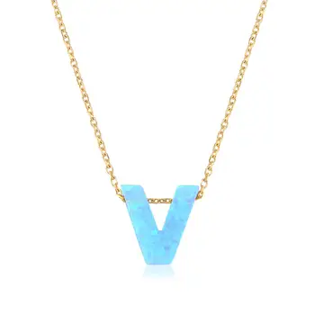 

Opal Stone Silver Letter Necklace-V