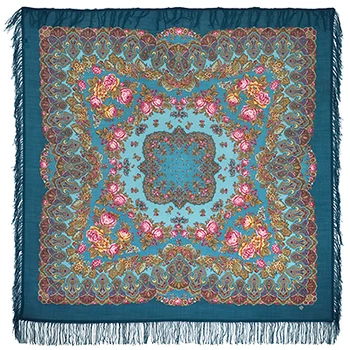 

Shawl Pavlovo Posad with woolen fringe 146x146 1536-11 "Slavic holidays", view 11