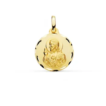 

Medal 9k Gold Heart of Jesus 16mm. Round smooth fence carved details