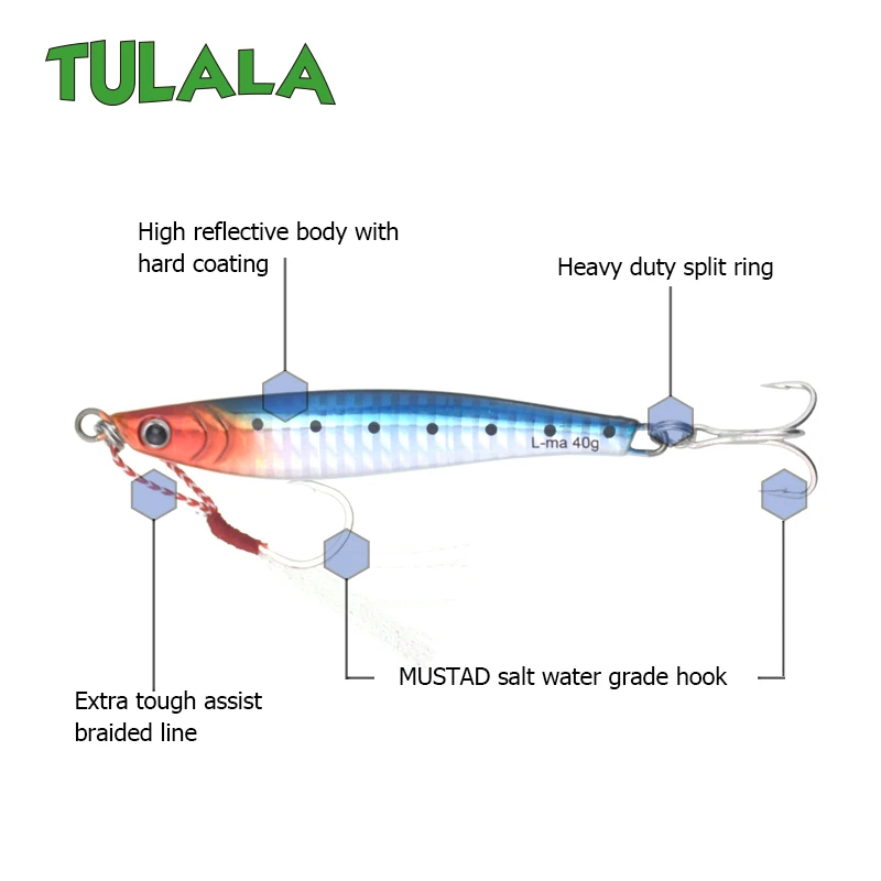 Tulala литой металл 40 г джиговая блесна, шкура, литье свинца, рыбы, SeaBass, рыбалка на щуку Приманка снасти, вобберы, жесткие приманки