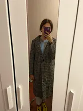 Plaid Coat Pocket-Jackets Cashmere Autumn Winter Long Women Outwear Warm Thickness Casual