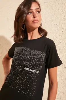

Trendyol Stone Printed Basic Knitted T-Shirt TWOSS20TS0808