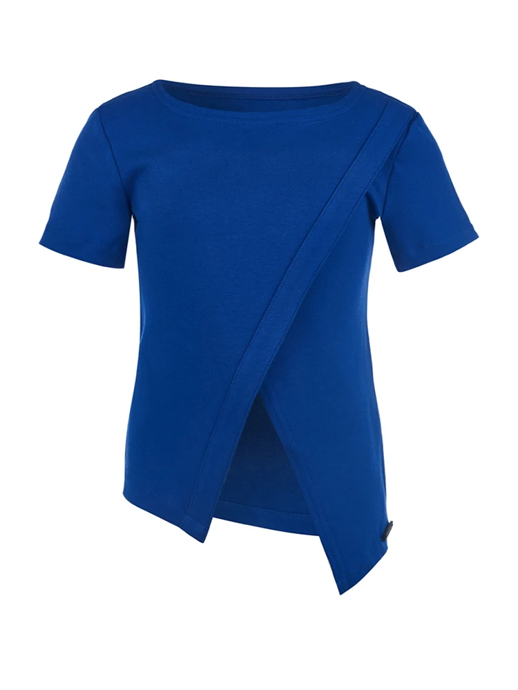 Синий GemKids baby knitted T-shirt for girls cotton, original design, New, asymmetrical cut - Цвет: Синий
