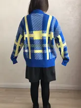 Sweaters Cardigans Checkered Plaid Colorfaith Korean Fashionable Women's Knitwears Buttons