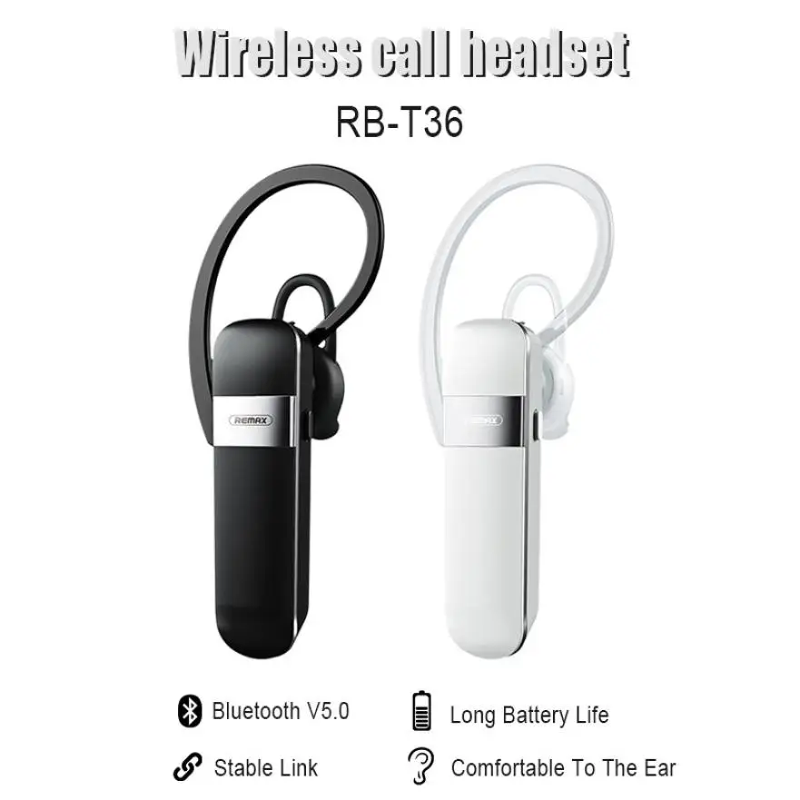 

RB-T36 Bluetooth 5.0 Unilateral Wireless Single Ear Hanging Headset PC+ABS HD Call HiFi Sound Earphone Noise Reduction Headphone