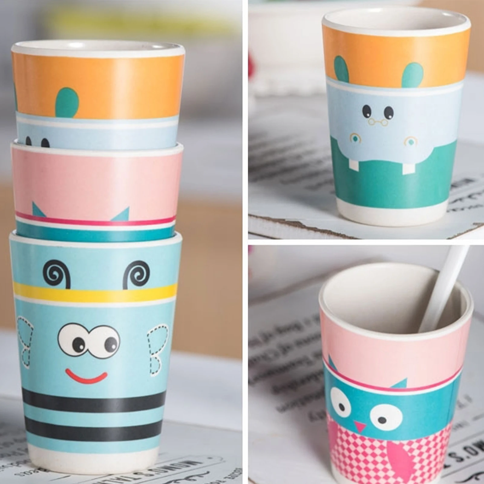 Baby Geschirr-Set aus Natürlicher Bambusfaser: Schüssel, Fütterteller und Niedliche Cartoon-Schüsseln für Kinder – Detail 5
