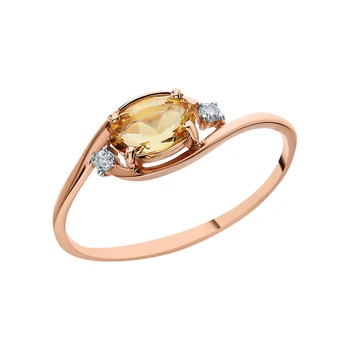 

Gold ring with cubic zirconia and citrine sunlight sample 585 test