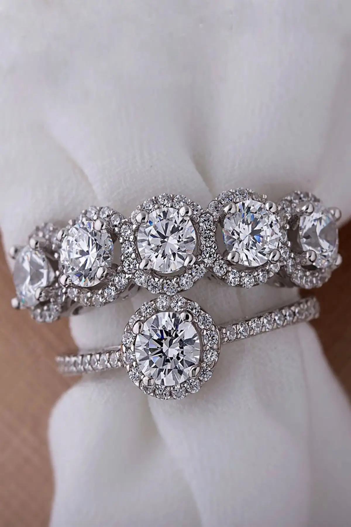 Women Swarovski Cubic Zirconia Solitaire And Dibs Ring Kombin 10-11-12-13-14-15-16-17-18-19-20-21-22-23-24 Size Bride Groom Wedding Gift