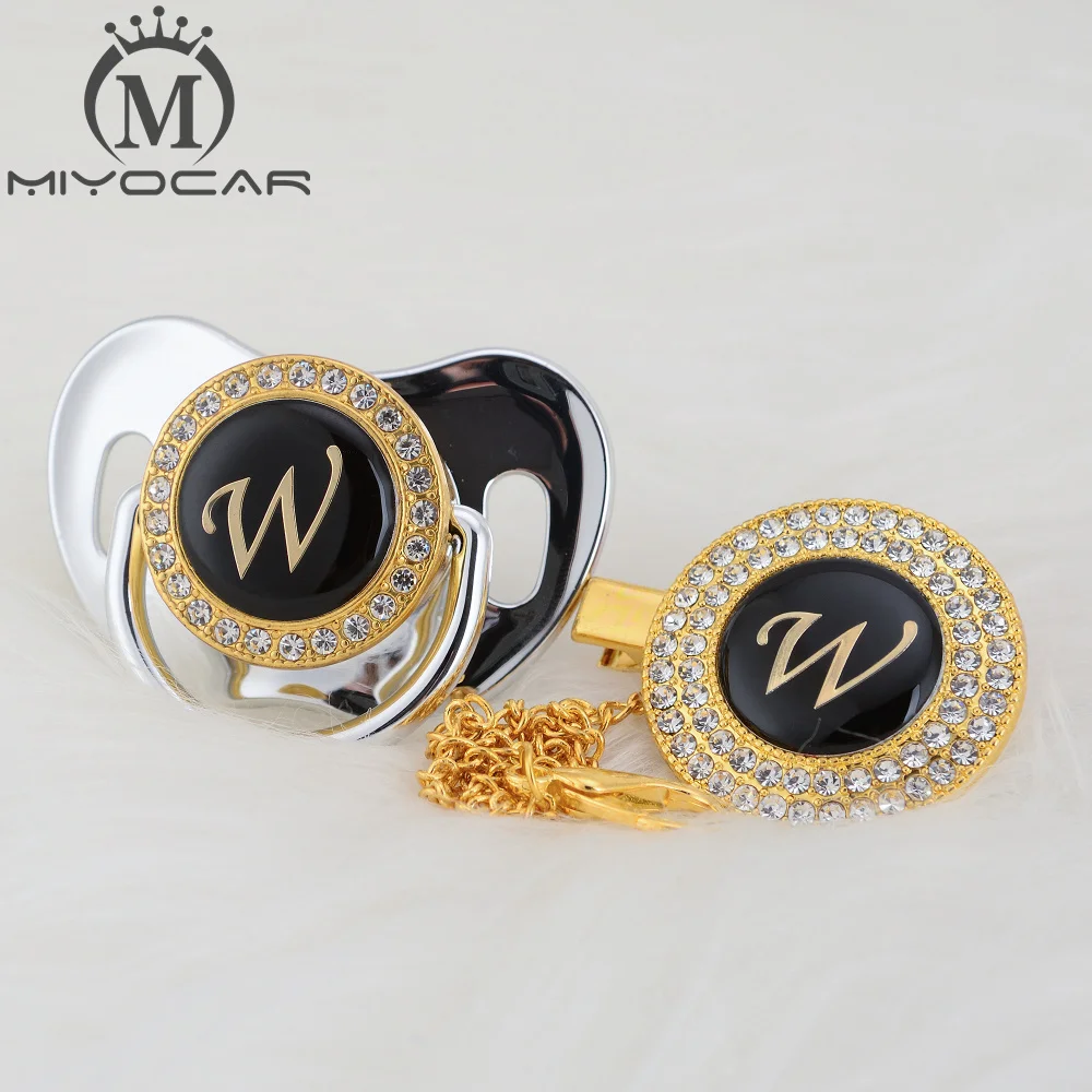 MIYOCAR имя инициалы буквы W Элегантный Серебряный bling соска и пустышка Клип BPA бесплатно пустышка bling уникальный дизайн SGS пройти LW