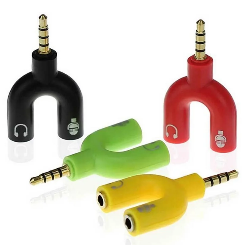 WHOLESALE 100 PCS 3 5mm U shape Earphone Double Jack Adapter Plug Stereo Headphone Splitter For PC MP3 Smartphone Audio Cables